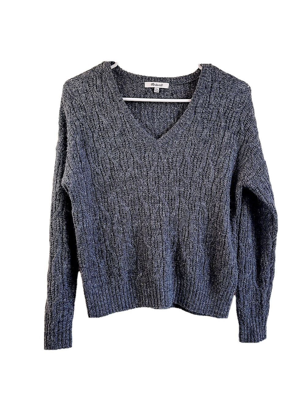 MADEWELL Alpaca Wool Cableknit V-neck Lightweight Pullover